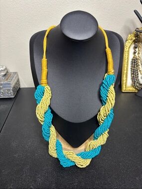 Tanjore India Multi-Strand Beaded Twisted Cord Necklace Statement Boho